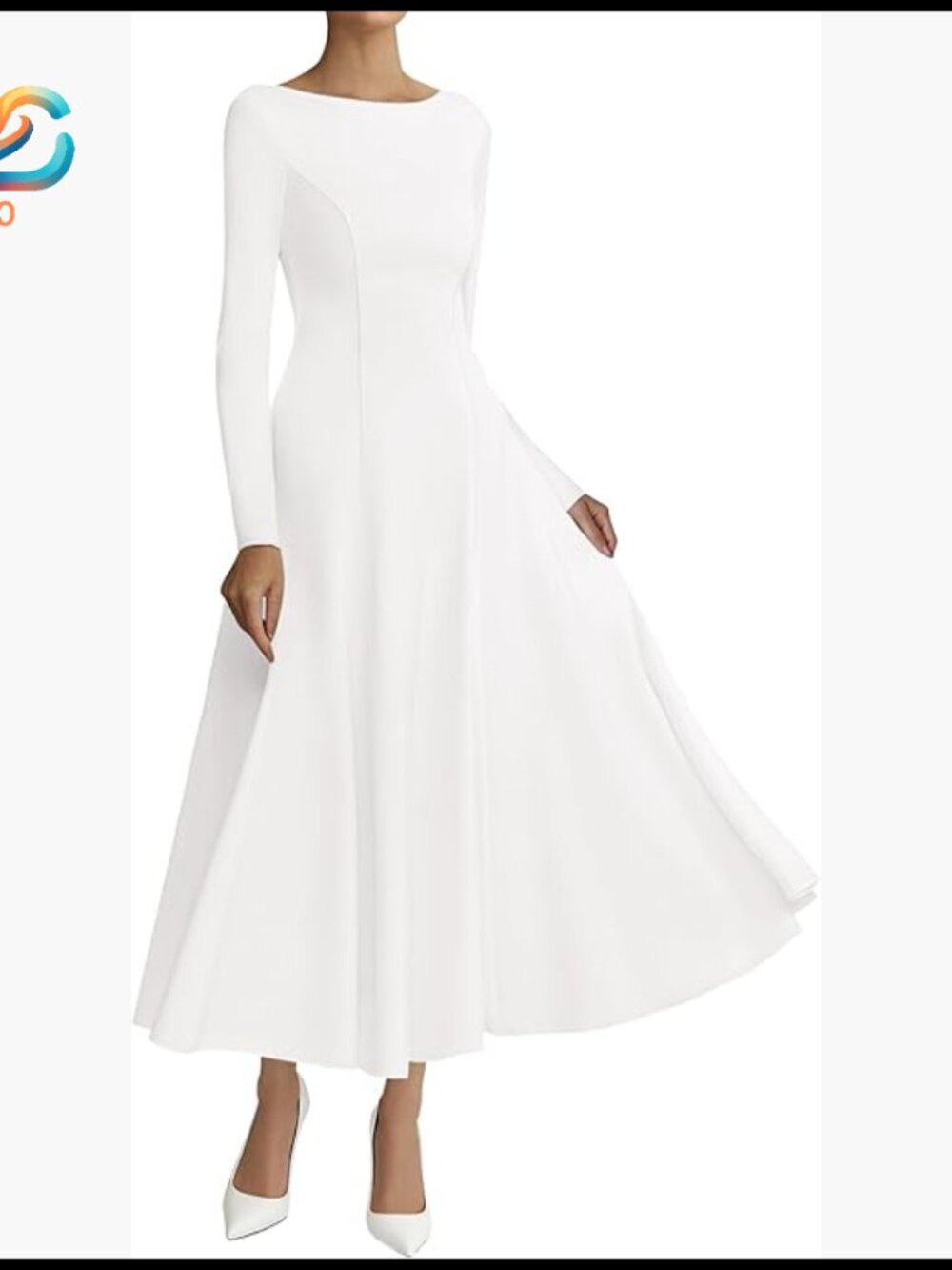 Long Sleeve Maxi Dress Boat Neck A-Line Flowy Knit Party Cocktail